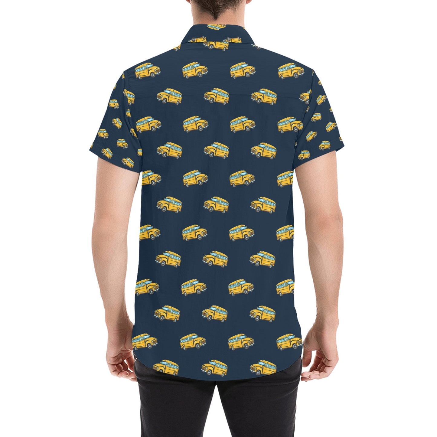 School Bus Print Design LKS304 Men Short Sleeve Button Up Shirt