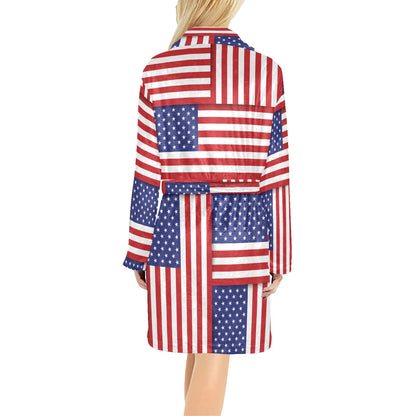 Patriotic US Flag Pattern Print Design A01 Women's Fleece Robe
