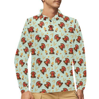 Thanksgiving Print Design LKS309 Long Sleeve Polo Shirt For Men's