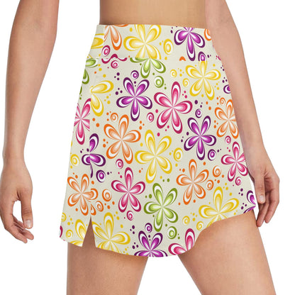 Flower Power Colorful Design Print 17" Golf & Pickleball Skort with Pockets