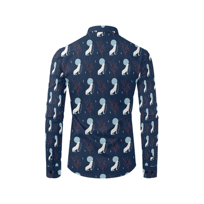 Wolf Moon Print Design LKS304 Men's Long Sleeve Dress Shirt