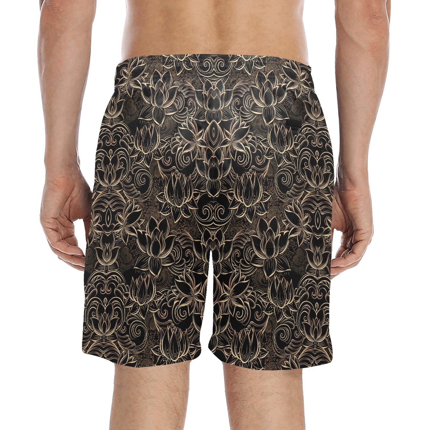 Lotus Gold Mandala Design Themed Men's Swim Trunks Beach Shorts