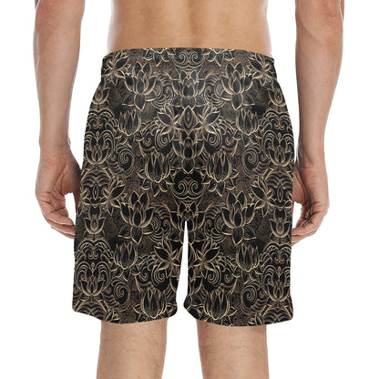 Lotus Gold Mandala Design Themed Men's Swim Trunks Beach Shorts