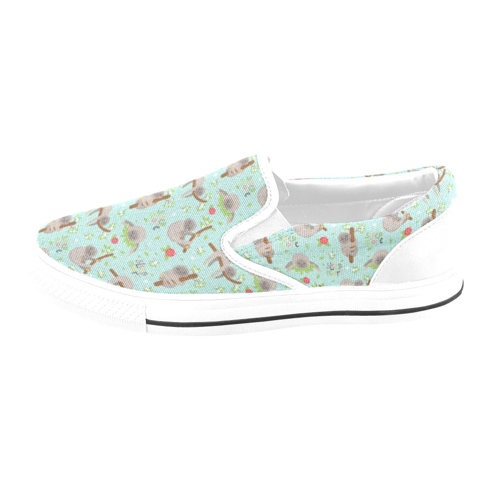 Sloth Print Design LKS305 White Slip Ons Canvas Women's Shoes