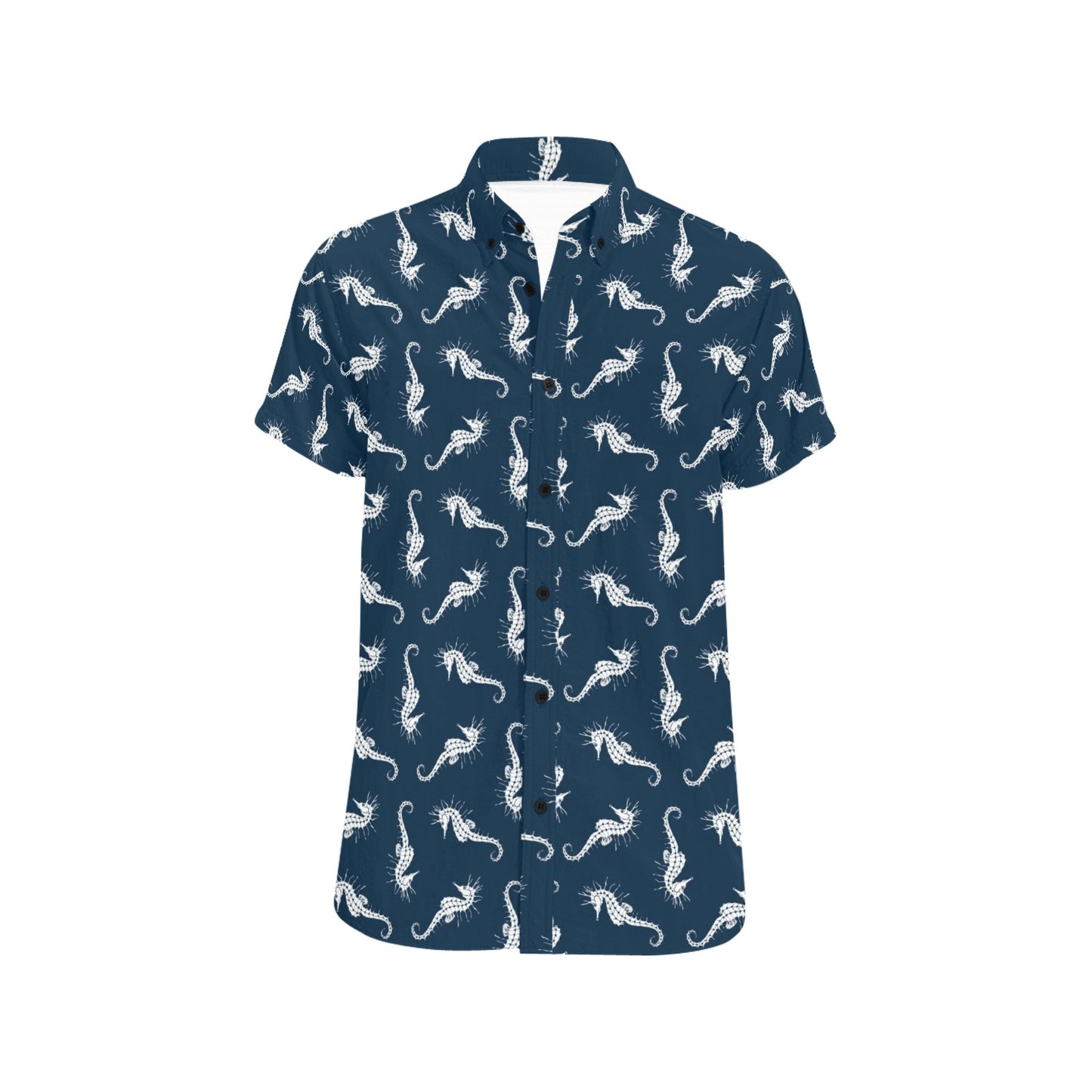 SeaHorse Print Design LKS402 Men Short Sleeve Button Up Shirt
