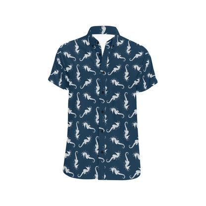 SeaHorse Print Design LKS402 Men Short Sleeve Button Up Shirt