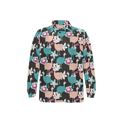 Guinea Fowl Pattern Print Design 03 Long Sleeve Polo Shirt For Men's