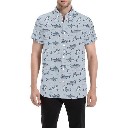 Shark Print Design LKS304 Men Short Sleeve Button Up Shirt