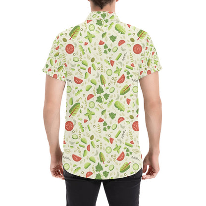 Salad Vegetable Print Design LKS302 Men Short Sleeve Button Up Shirt