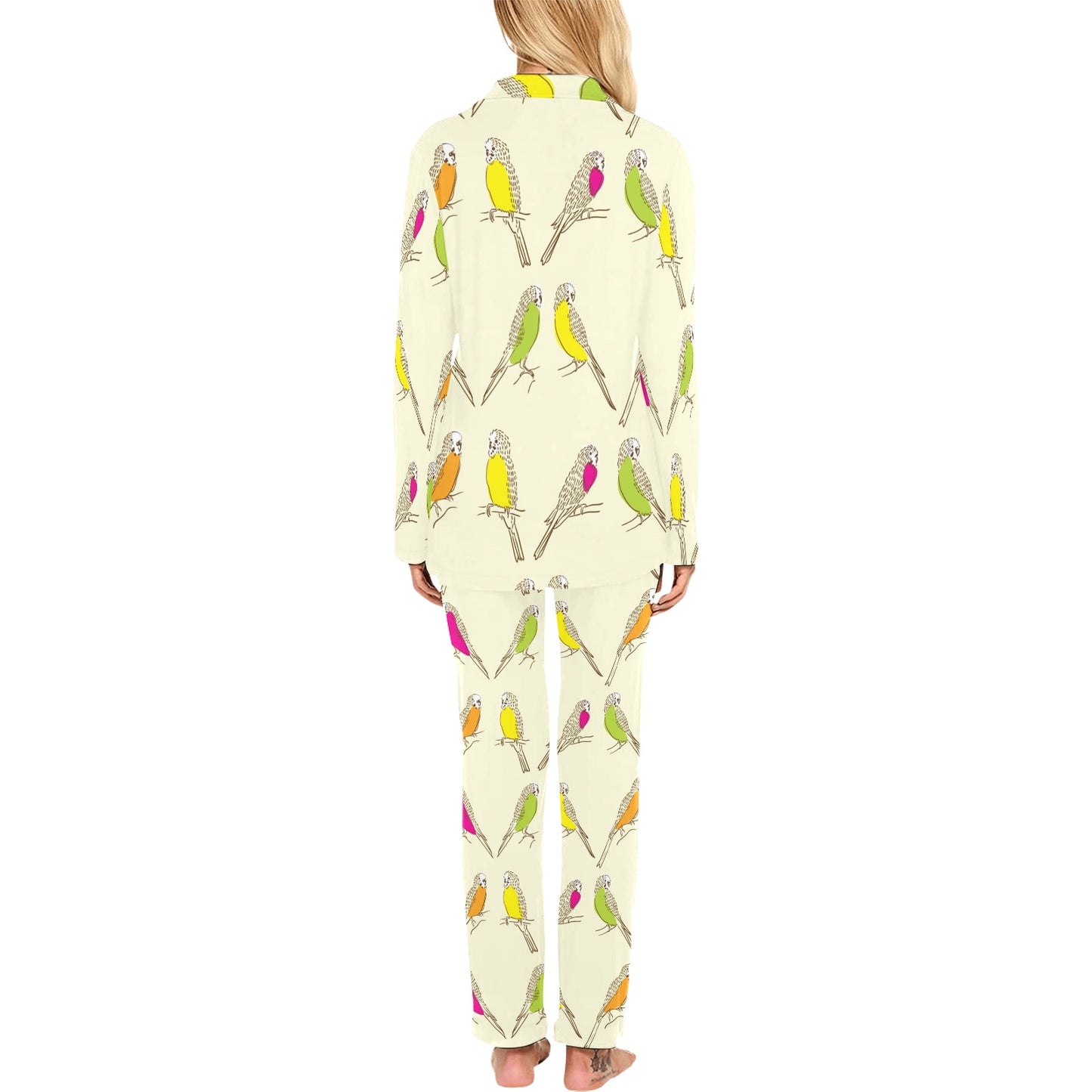 Parakeet Pattern Print Design A01 Women's Long Pajama Set