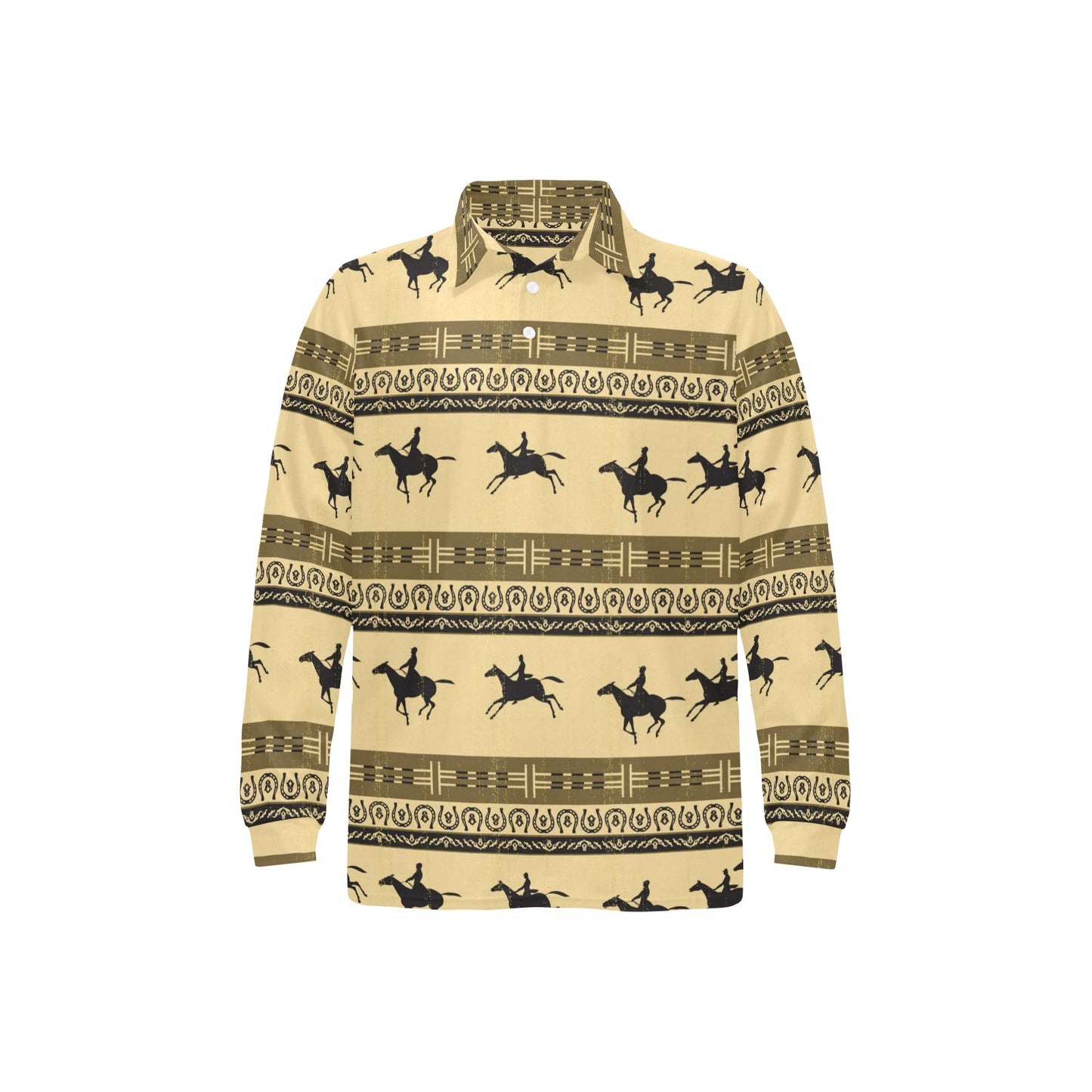 Horse Pattern Prnt Long Sleeve Polo Shirt For Men's