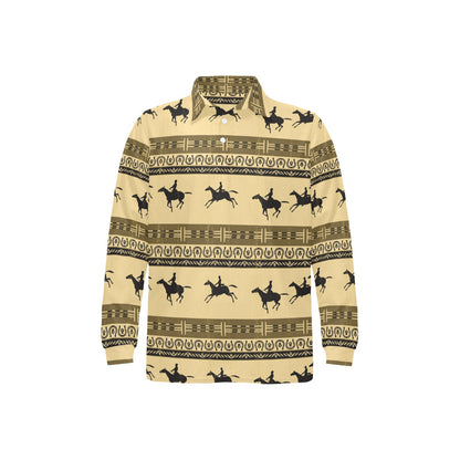 Horse Pattern Prnt Long Sleeve Polo Shirt For Men's