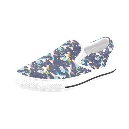 Unicorn Print Design LKS304 White Slip Ons Canvas Women's Shoes