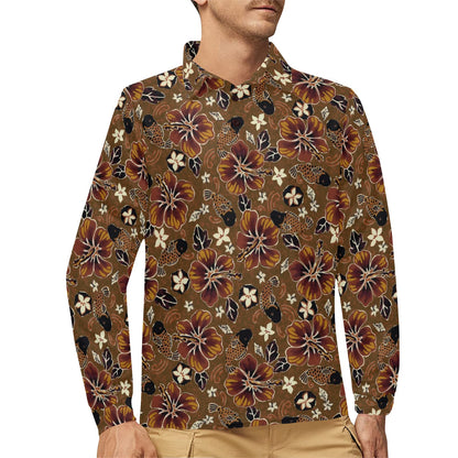 Hawaiian Themed Pattern Print Design H01 Long Sleeve Polo Shirt For Men's