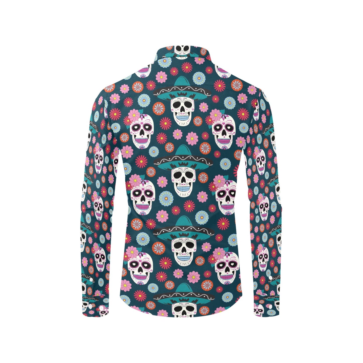 Sugar Skull Print Design LKS308 Men's Long Sleeve Dress Shirt