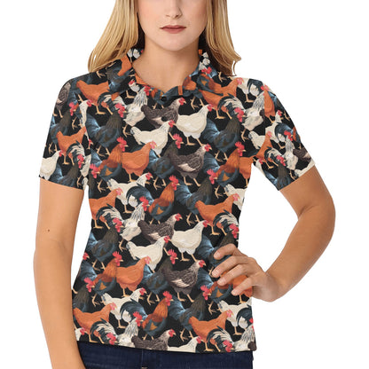 Chicken Print Pattern Women's Polo Shirt