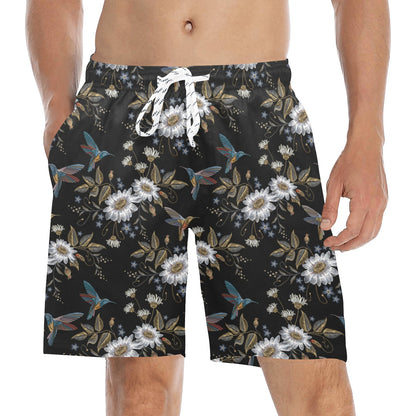 Hummingbird with Embroidery Themed Print Men's Swim Trunks Beach Shorts