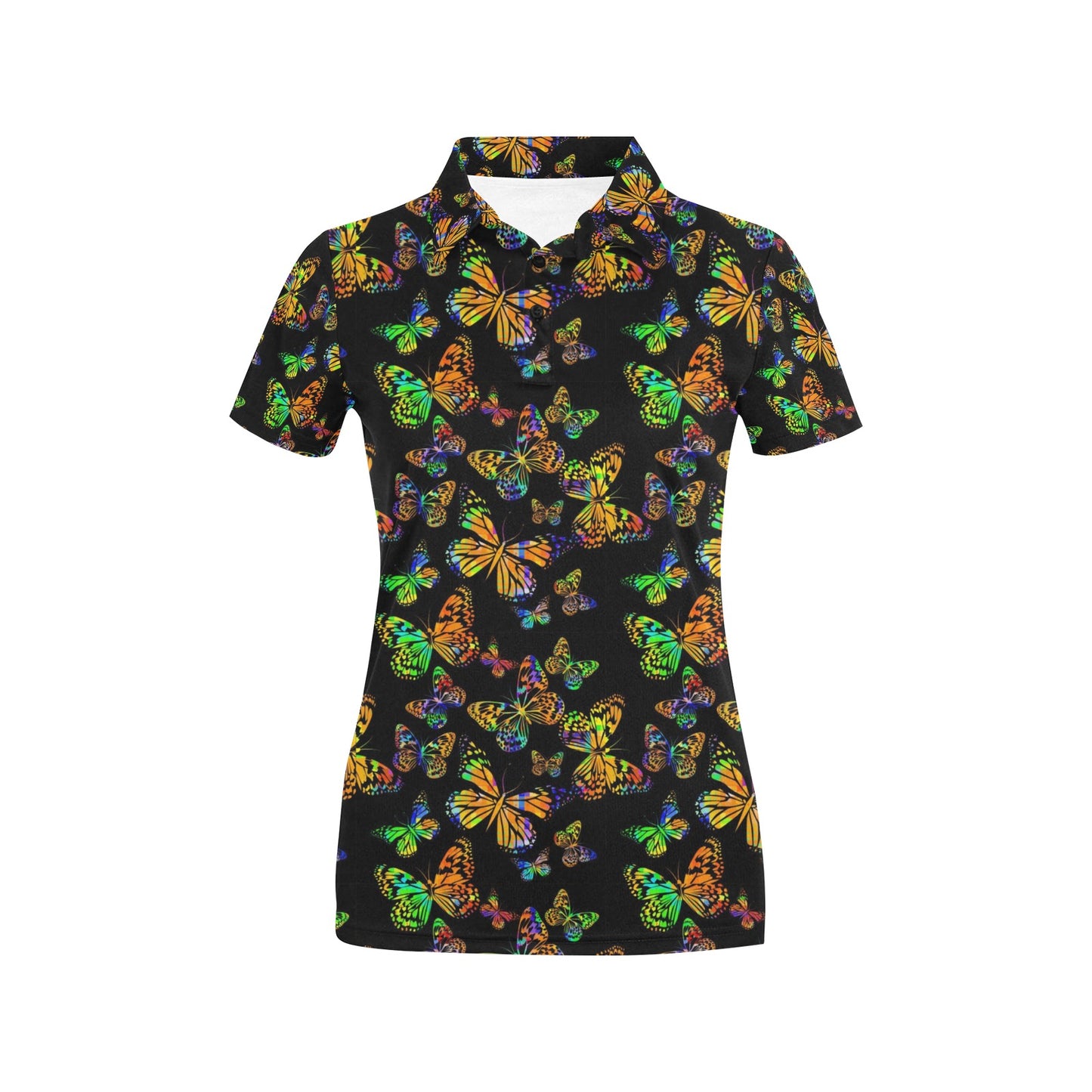 Butterfly Neon Color Print Pattern Women's Polo Shirt