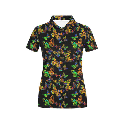 Butterfly Neon Color Print Pattern Women's Polo Shirt