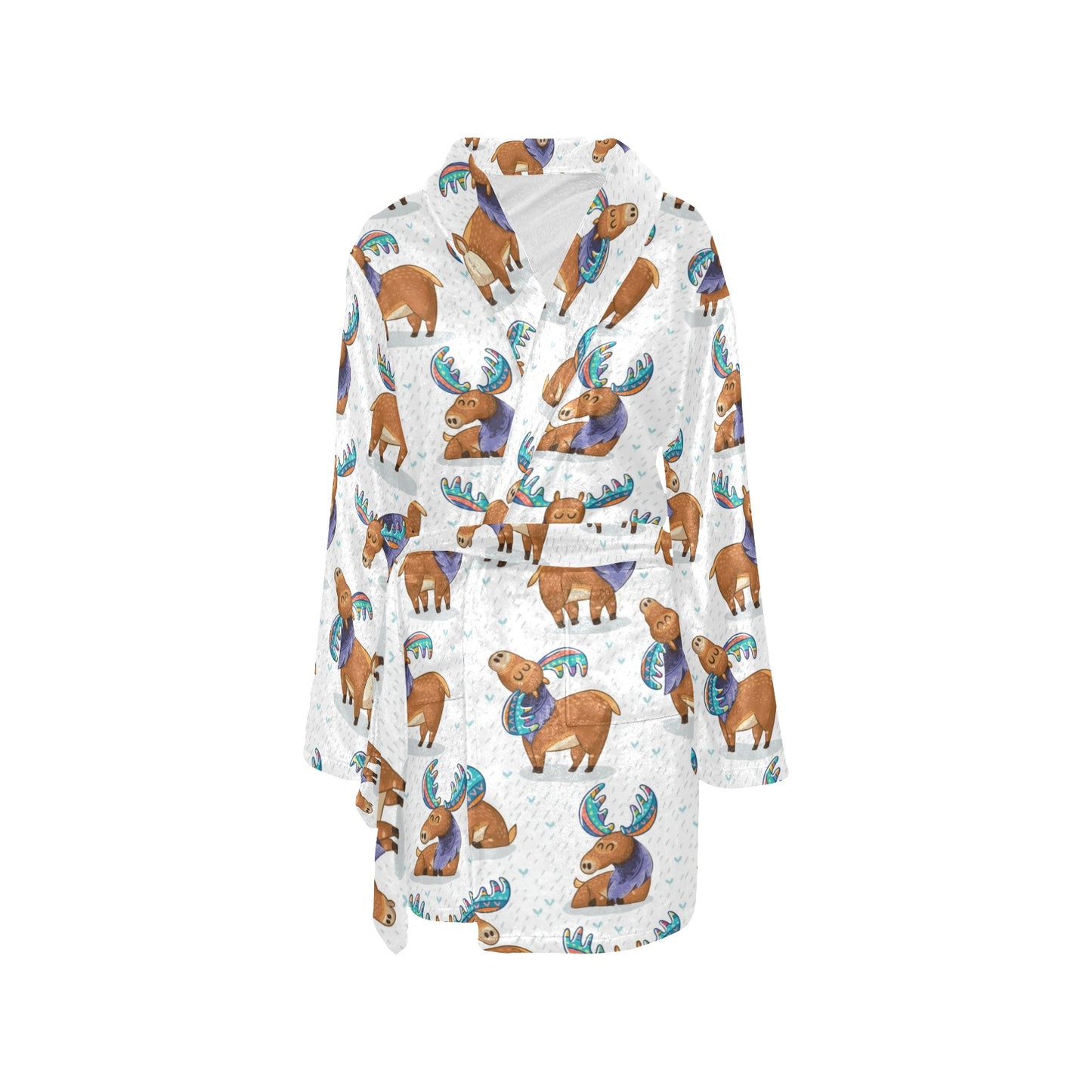 Moose Cute Pattern Print Design 01 Women's Fleece Robe