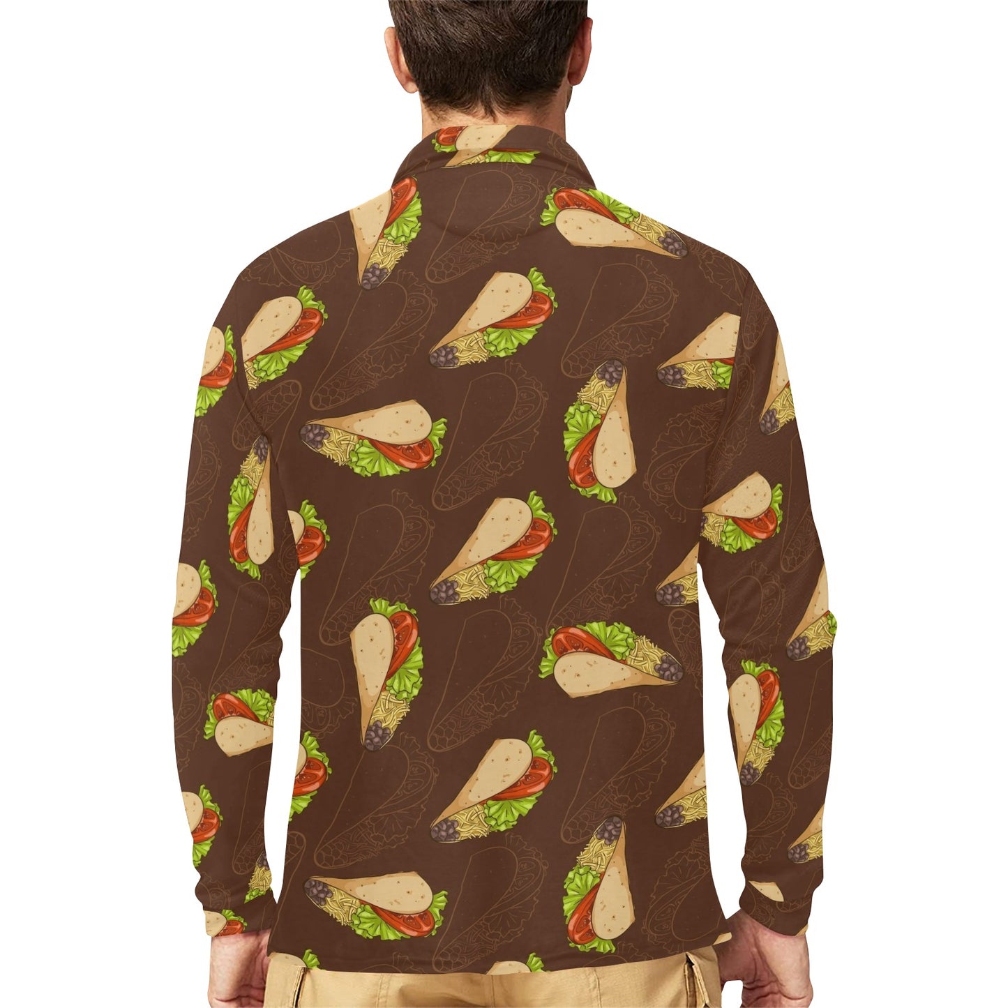Taco Pattern Print Design TC08 Long Sleeve Polo Shirt For Men's