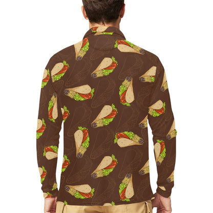 Taco Pattern Print Design TC08 Long Sleeve Polo Shirt For Men's
