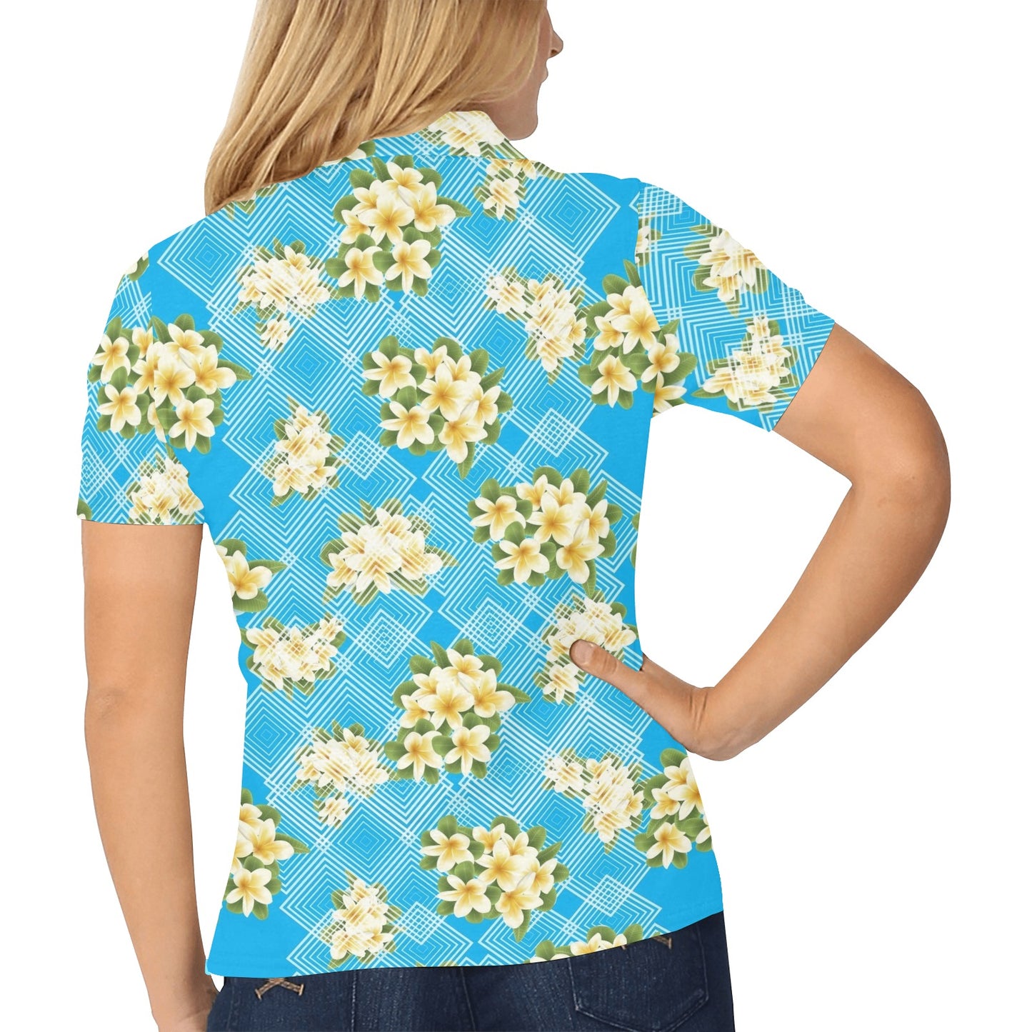 Yellow Plumeria Design Print Pattern Women's Polo Shirt
