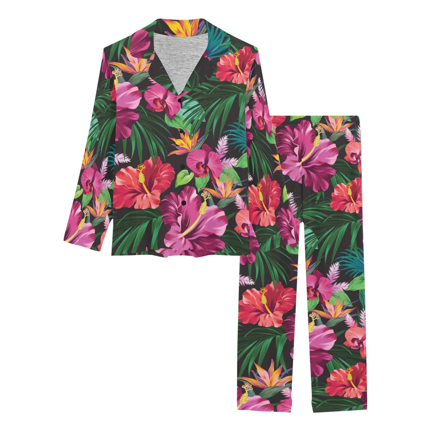 Hawaiian Flower Hibiscus tropical Women's Long Pajama Set