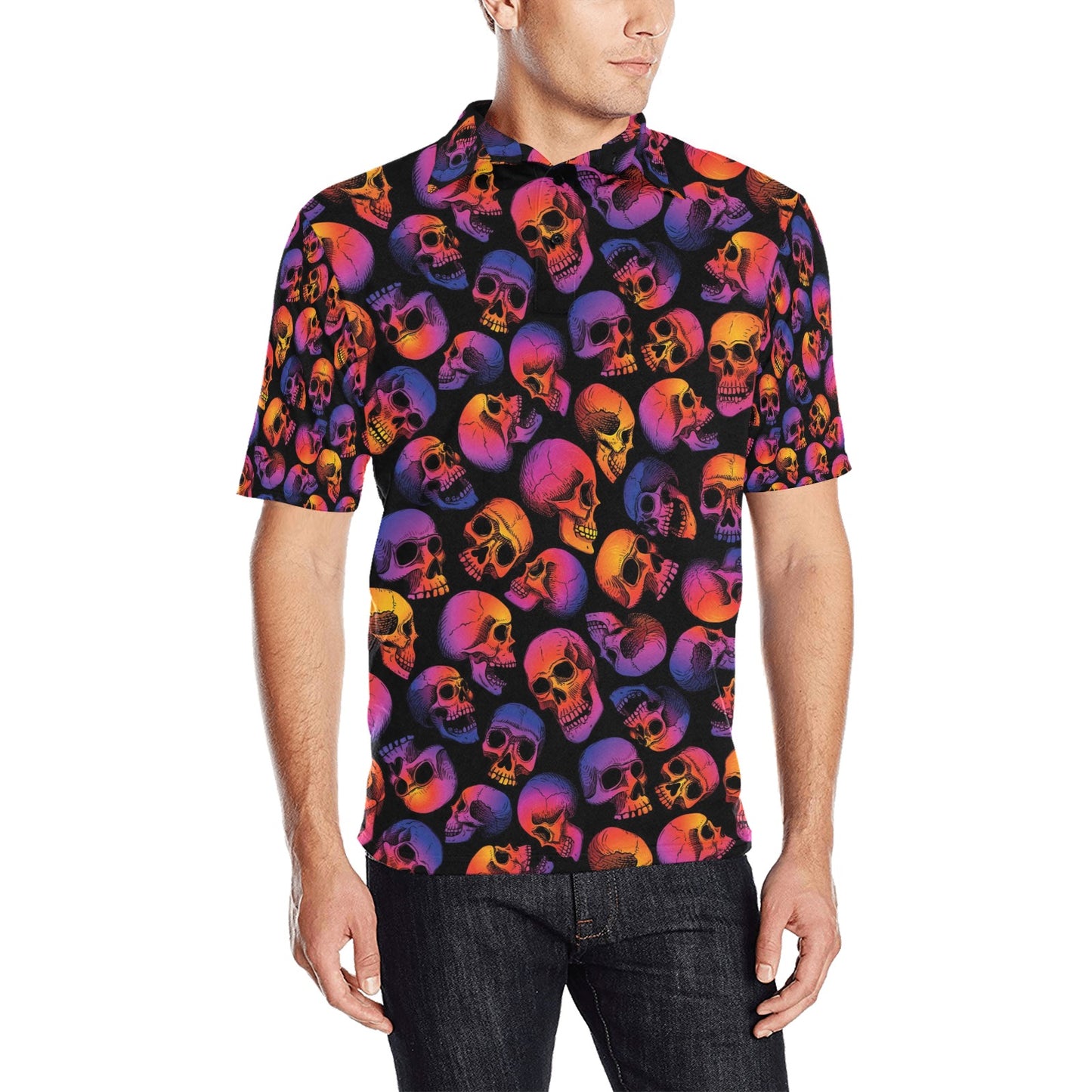 Skull Multicolor Print Design LKS3011 Men Polo Shirt