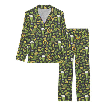 Clover St Patricks Pattern Print Design 03 Women's Long Pajama Set
