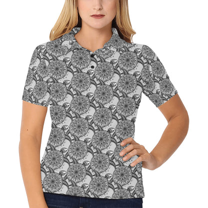 Tribal Turtle Polynesian Themed Print Women's Polo Shirt