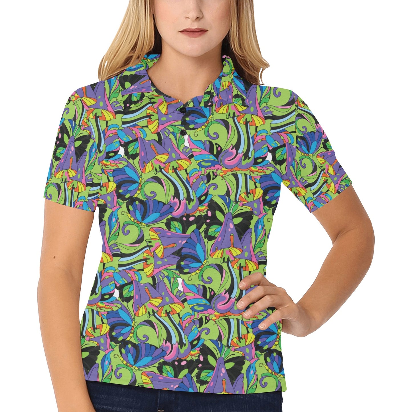 Psychedelic Trippy Mushroom Themed Women's Polo Shirt