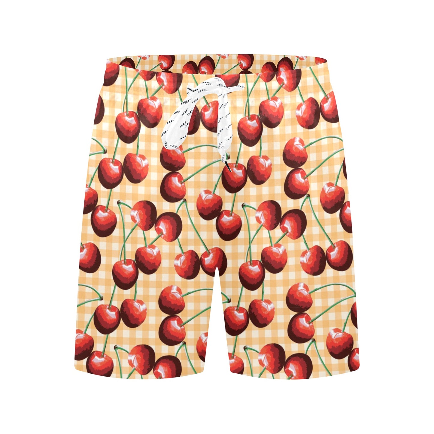 Cherry Orange Plaid Print Men's Swim Trunks Beach Shorts