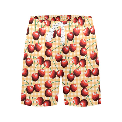 Cherry Orange Plaid Print Men's Swim Trunks Beach Shorts