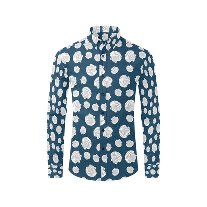Seashell Print Design LKS3012 Men's Long Sleeve Dress Shirt