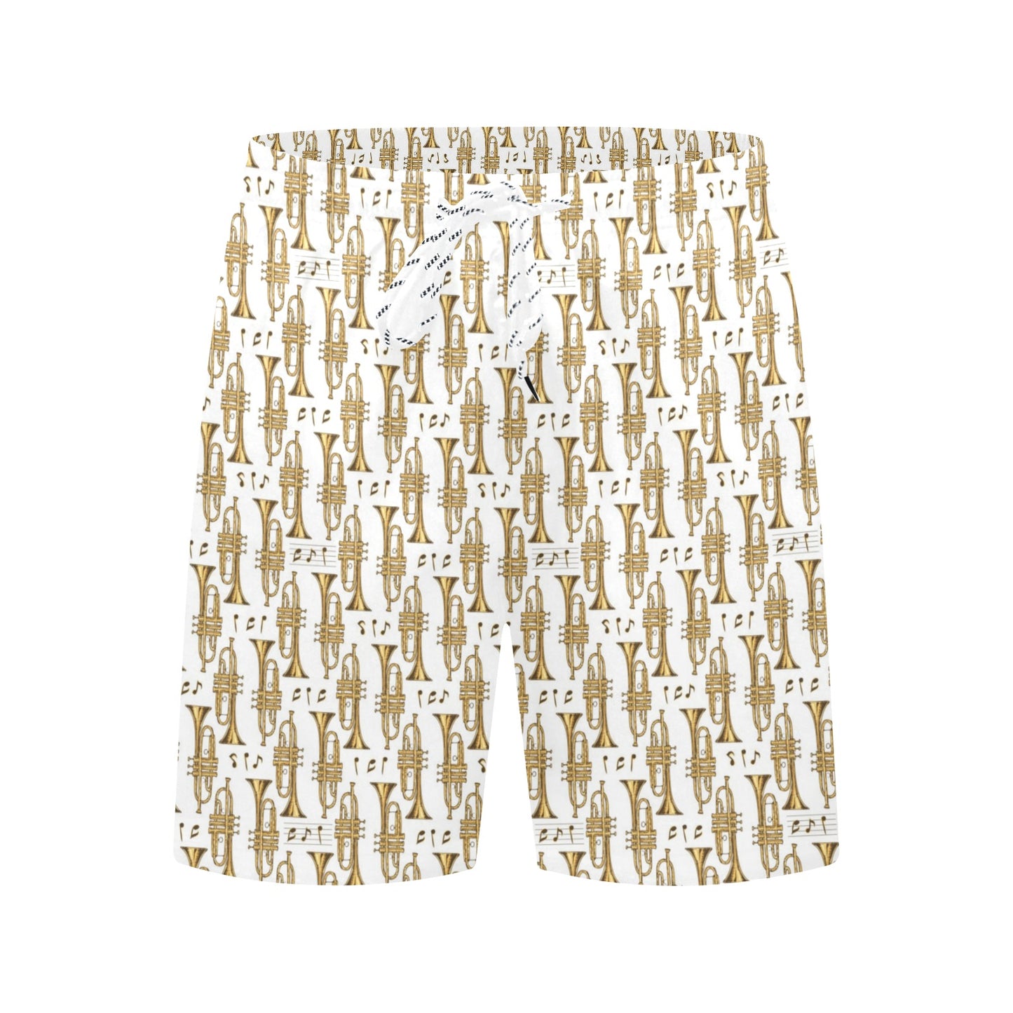 Trumpet with Music Note Print Men's Swim Trunks Beach Shorts
