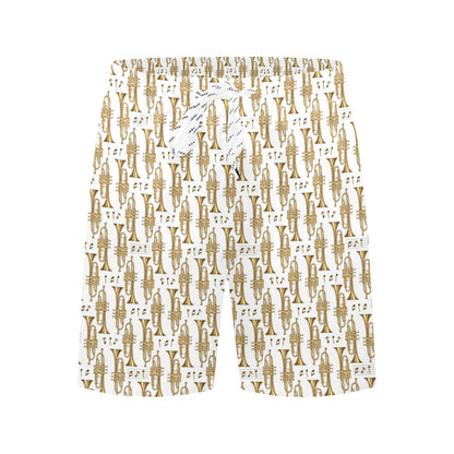 Trumpet with Music Note Print Men's Swim Trunks Beach Shorts