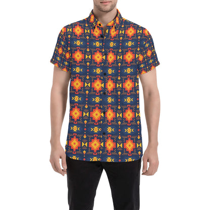 Southwest Pattern Print Design LKS307 Men Short Sleeve Button Up Shirt