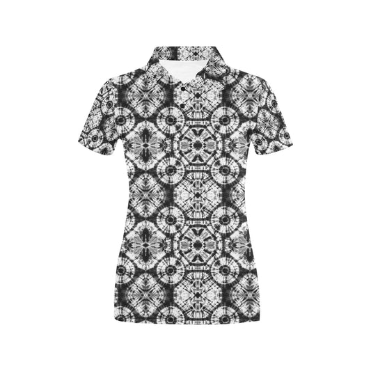 Tie Dye Black White Design Print Women's Polo Shirt
