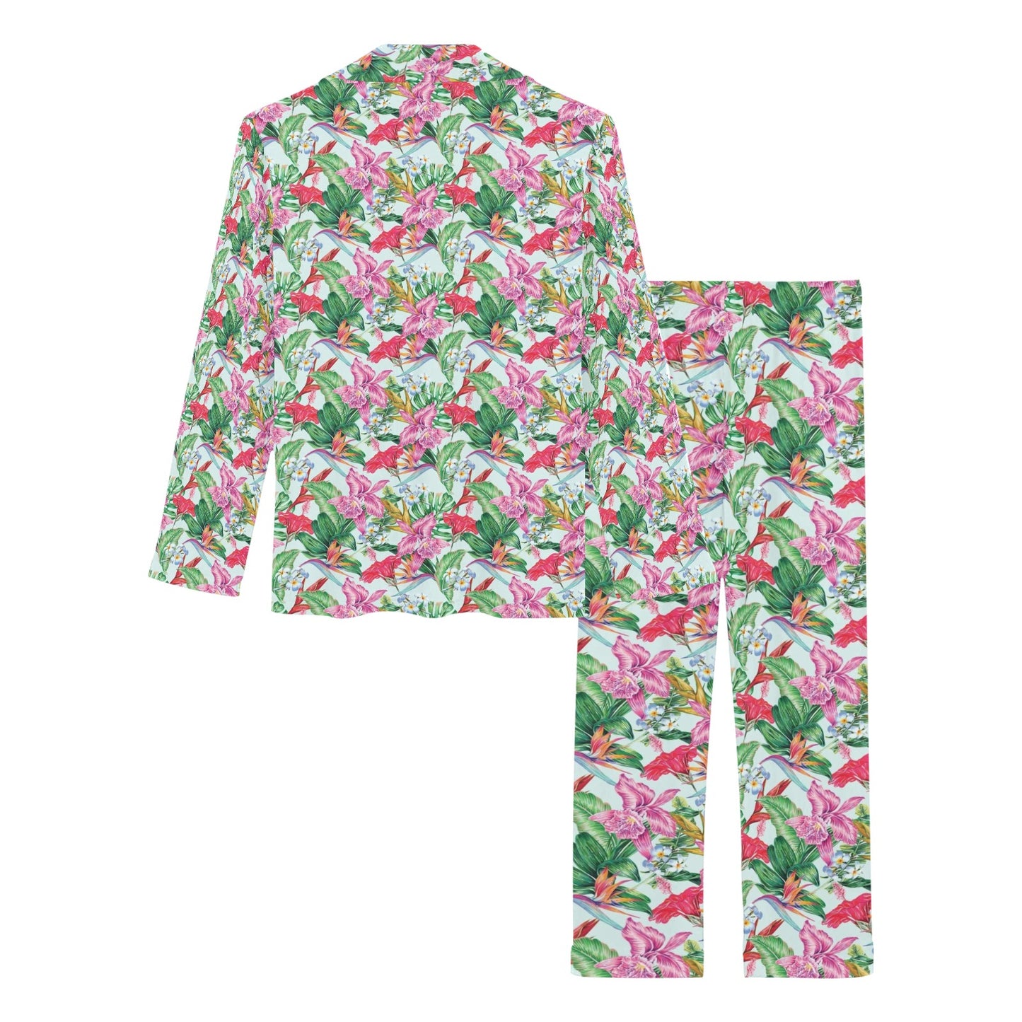 Tropical Flower Print Design LKS304 Women's Long Pajama Set