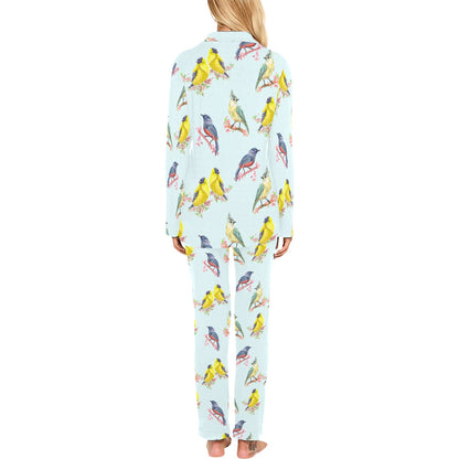 Bird Sweet Themed Print Pattern Women's Long Pajama Set