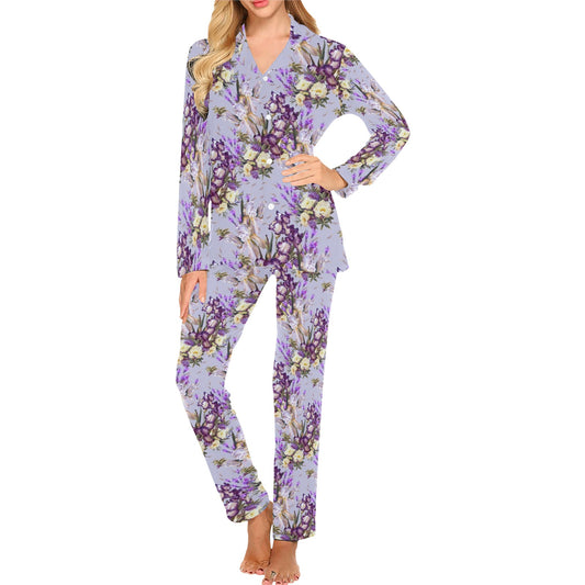 Iris Pattern Print Design IR07 Women's Long Pajama Set