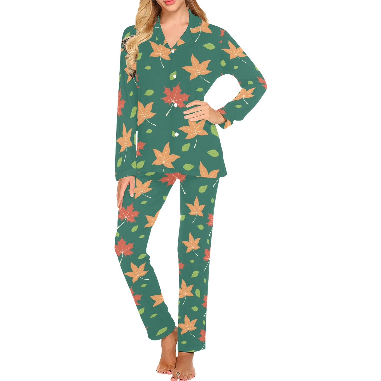 Maple Leaf Pattern Print Design 04 Women's Long Pajama Set