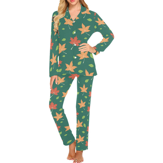 Maple Leaf Pattern Print Design 04 Women's Long Pajama Set