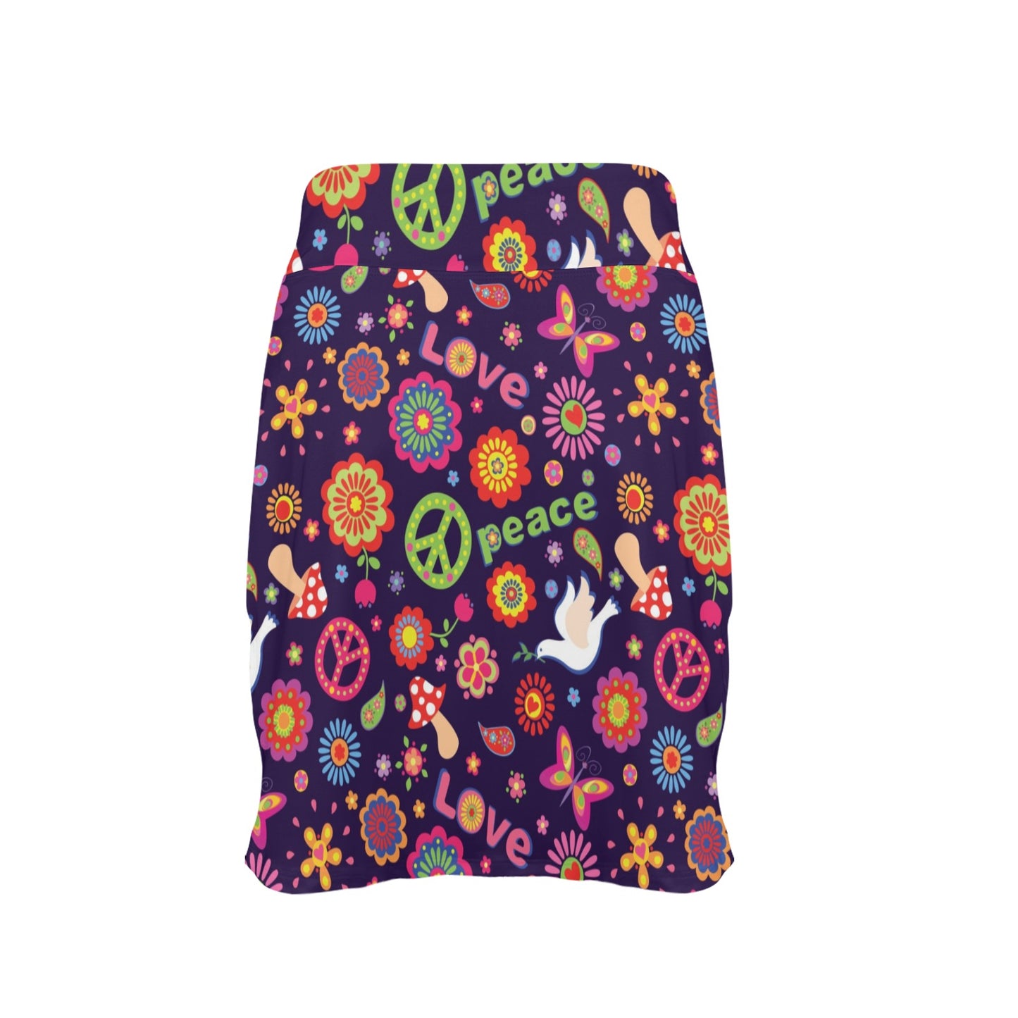 Flower Power Peace Design Print Women's Golf Skirt with Pocket