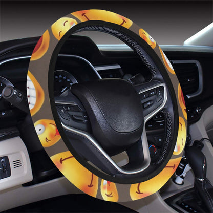 Smiley Face Emoji Print Design LKS303 Steering Wheel Cover with Elastic Edge