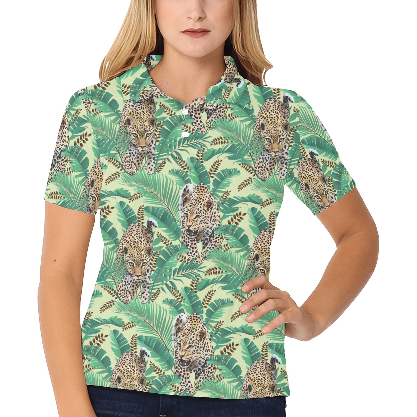 Leopard Pattern Print Design 03 Women's Polo Shirt