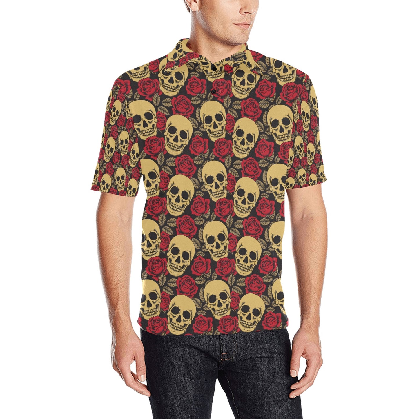 Skull And Roses Print Design LKS302 Men Polo Shirt