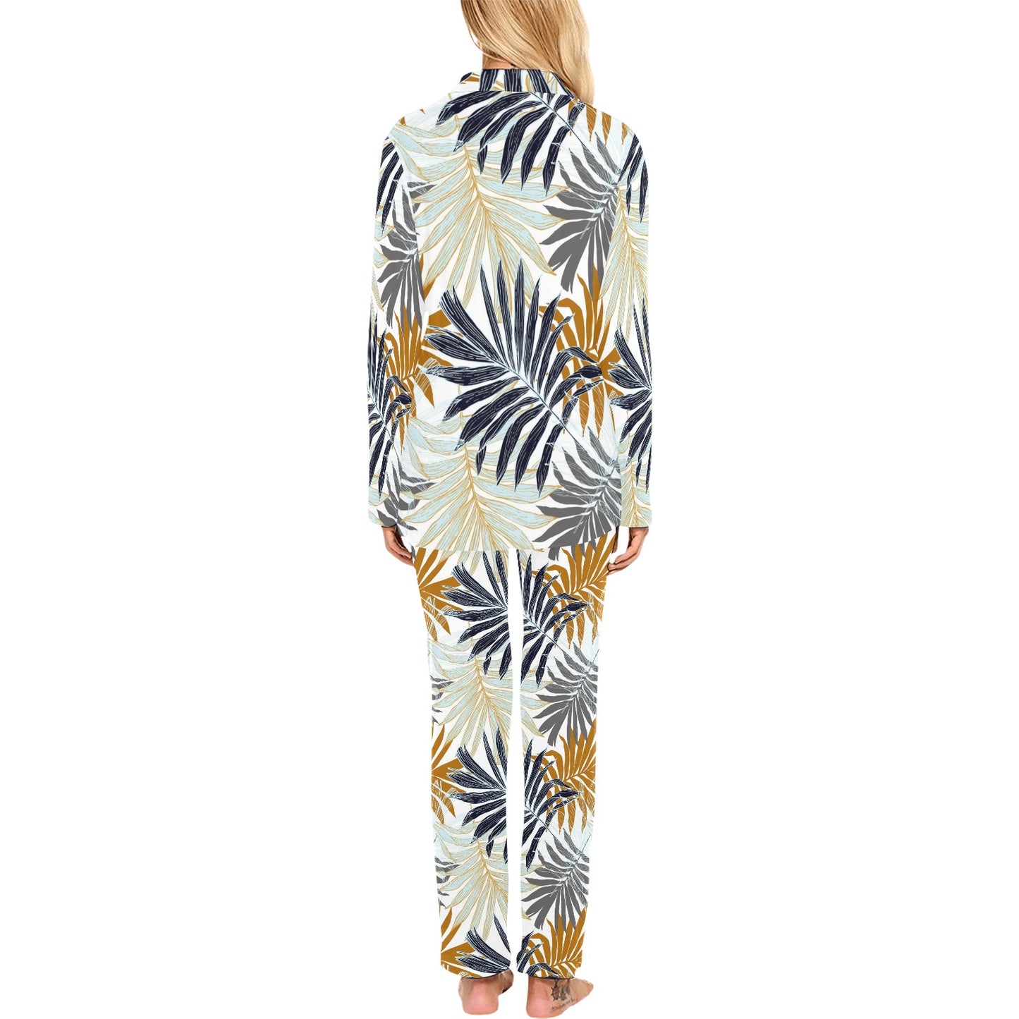 Colorful Tropical Palm Leaves Women's Long Pajama Set