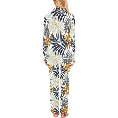Colorful Tropical Palm Leaves Women's Long Pajama Set